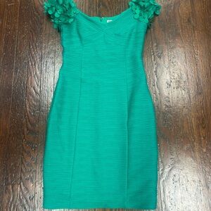 Nue by Shani Teal Floral Shoulder Midi Dress